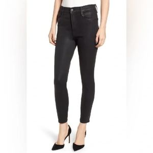 Frame Denim Ali High-Rise Cigarette Skinny Jeans In NOIR COATED Size 24 NWT